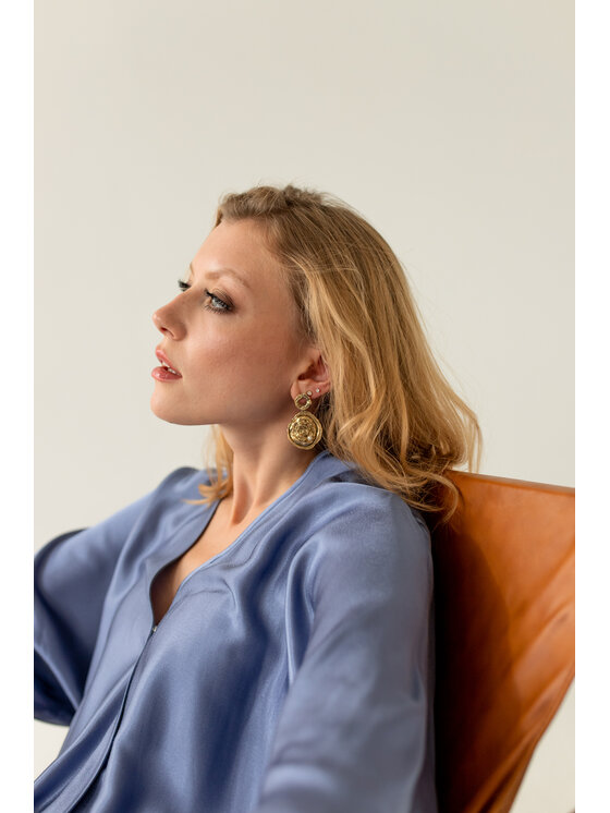 Entelier Entelier Sukienka elegancka kimonowy Niebieski Comfortable Fit