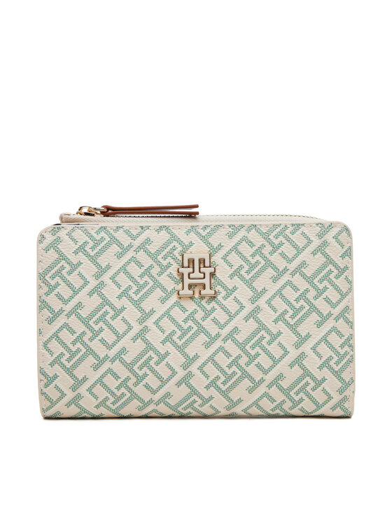 Tommy Hilfiger Tommy Hilfiger Portofel Mare de Damă Th Monoplay Leather Med 7 Wallet AW0AW17417 Écru