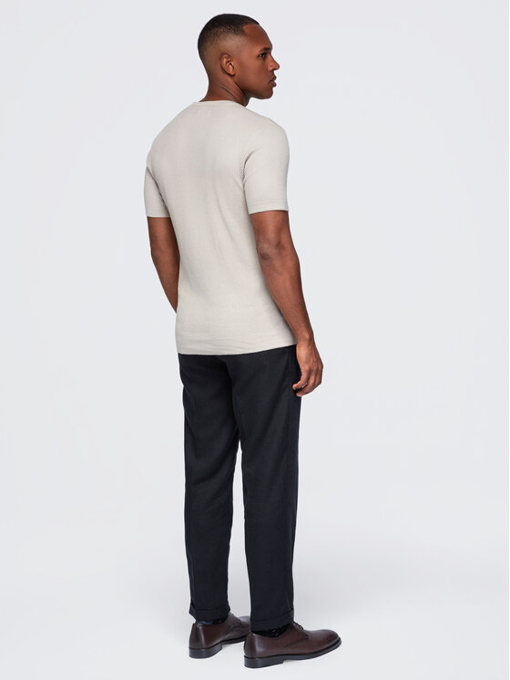 Ombre Ombre T-Shirt OM-TSCT-0304 Světle šedá Slim Fit