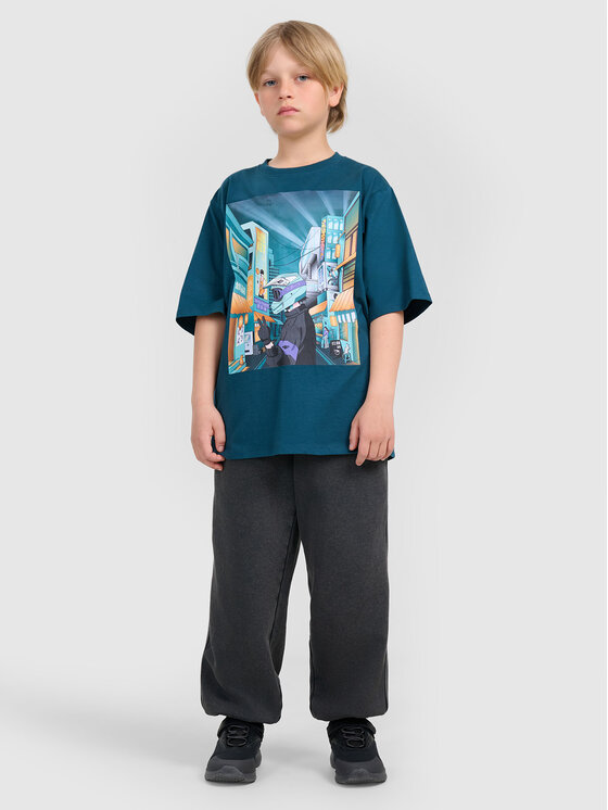 4F 4F T-Shirt CITY LINES Tyrkysová Oversize