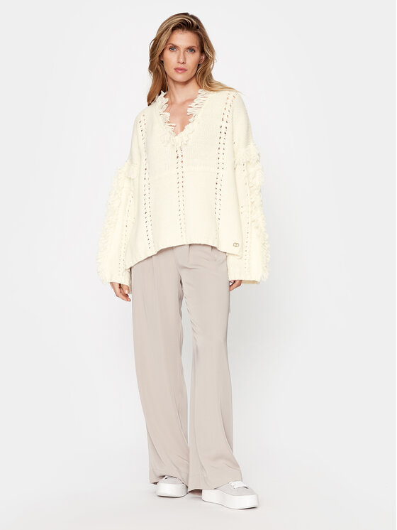 TWINSET TWINSET Ponczo 232TP3540 Écru Relaxed Fit