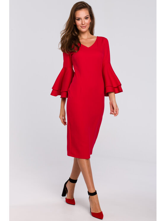 Makover Makover Elegantné šaty K002 Červená Regular Fit