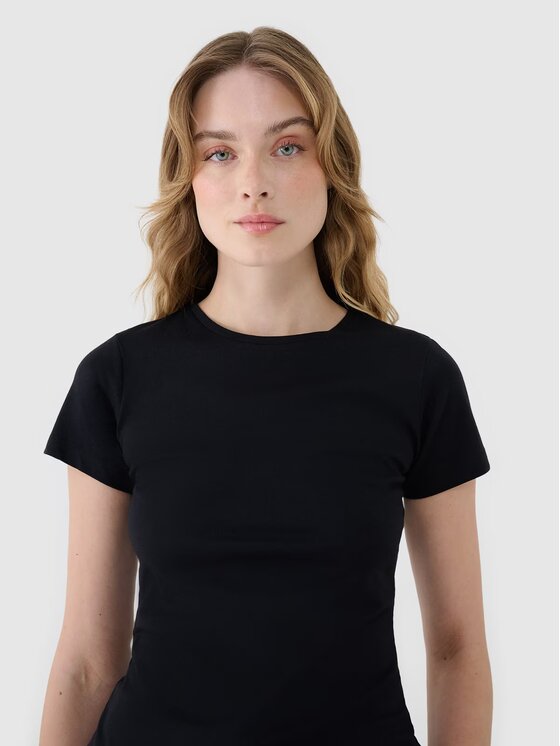 4F 4F Tričko 4FWSS25TTSHF1995-20S Čierna Slim Fit
