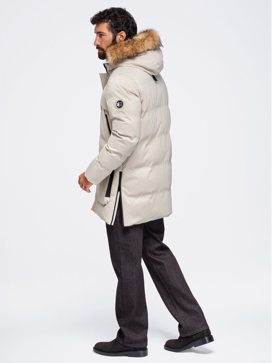 Ombre Ombre Parka OM-JALJ-0310 Kremowy Loose Fit