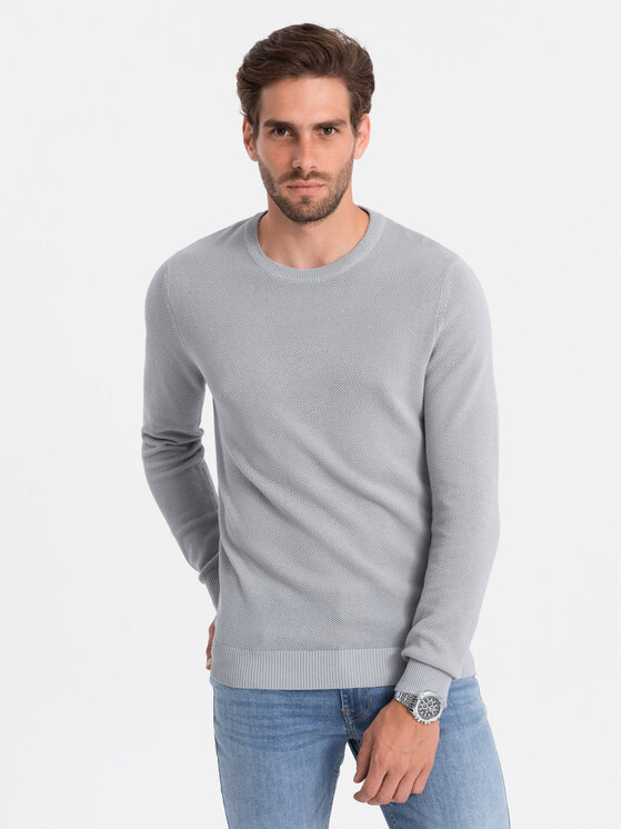 Ombre Ombre Sweter OM-SWSW-0104 Szary Fitting Fit