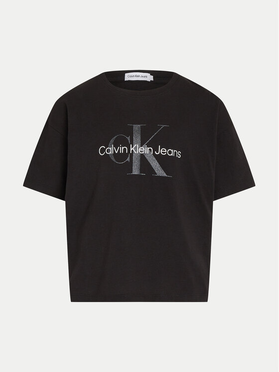 Calvin Klein Jeans T-krekls Glitter Monogram IG0IG02529 Melns Boxy Fit