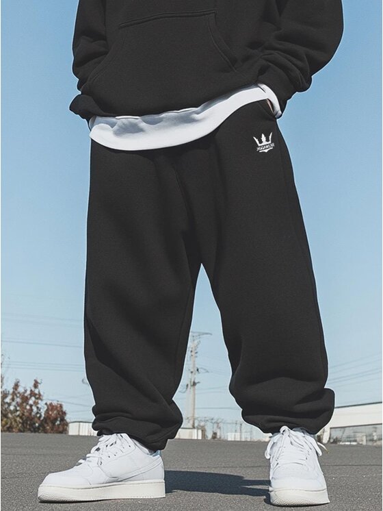 Jigga Wear Jigga Wear Spodnie dresowe Spodnie Dresowe Baggy Męskie Czarne Jigga Wear Haft Logo Drawcord L Czarny Baggy Fit