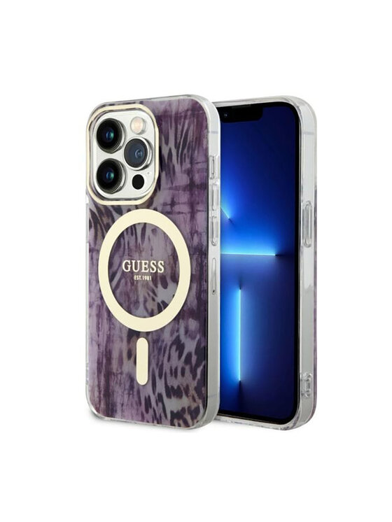 Guess Guess Etui na telefon Leopard MagSafe Różowy