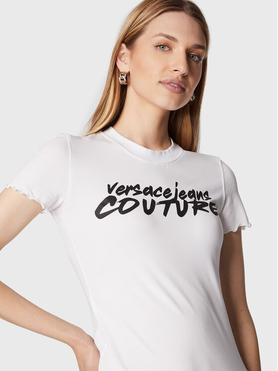 Versace Jeans Couture Versace Jeans Couture Tričko Logo Brush 73HAHT15 Biela Regular Fit