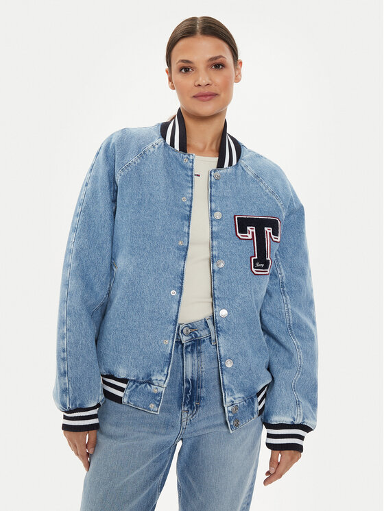 Tommy Jeans Džínsová bunda Letterman DW0DW18202 Modrá Oversize