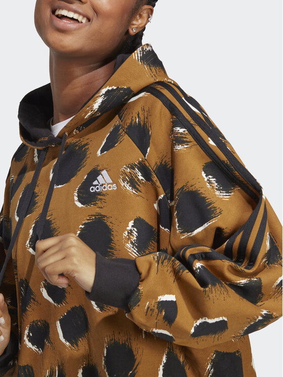 adidas adidas Jopa Essentials 3-Stripes Animal Print Hoodie IC8686 Rjava Loose Fit