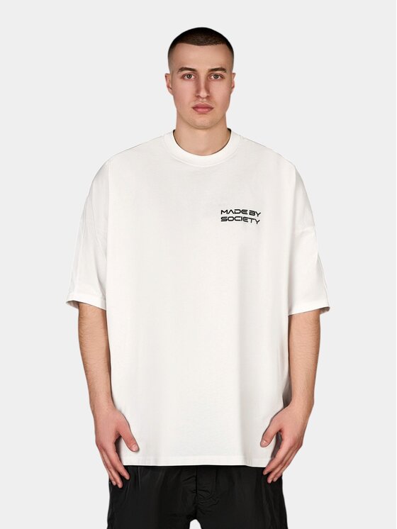 MADE BY SOCIETY MADE BY SOCIETY T-Shirt Tricou Grid - T17148 Biały Basic Fit