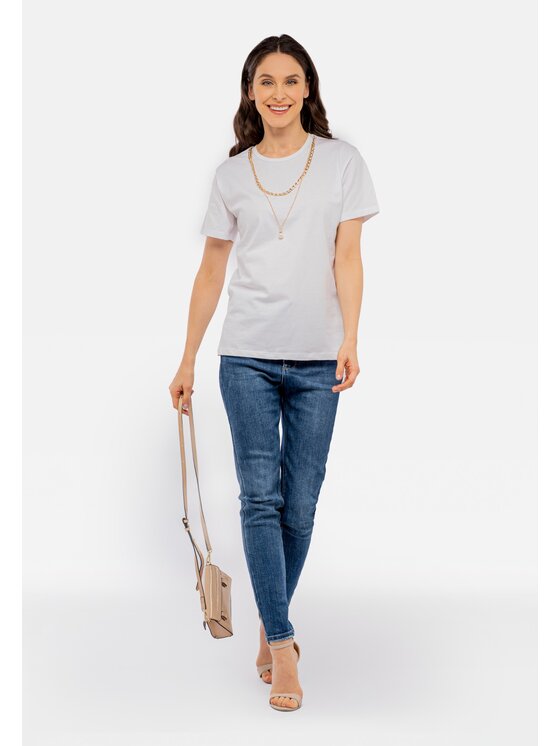 Perso Perso T-Shirt z naszyjnikiem z perłą Biały Slim Fit