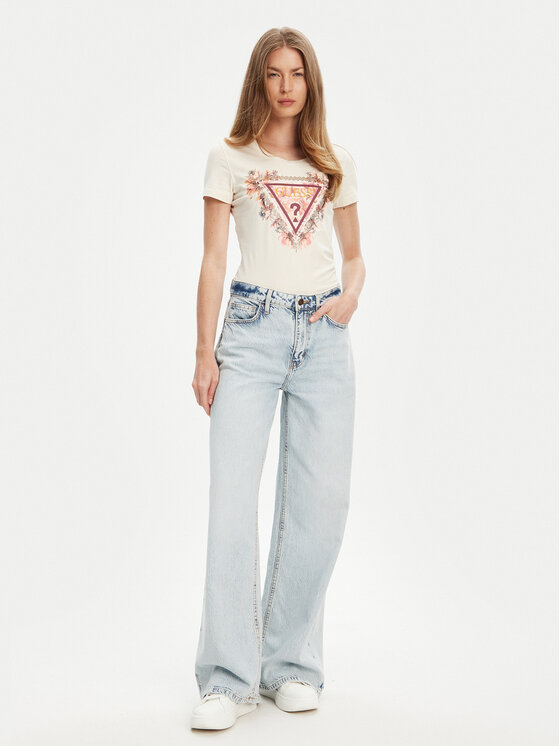 Guess Guess Marškinėliai W5YI08 J1314 Écru Regular Fit