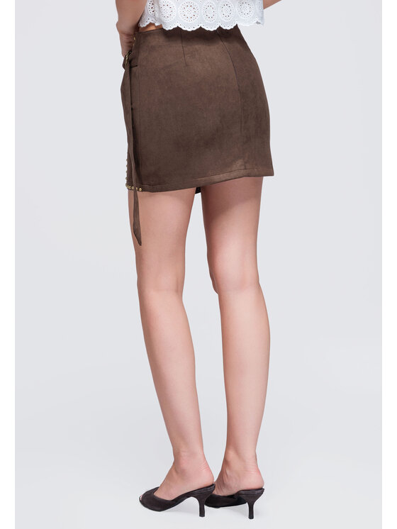 Ombre Ombre Spódnica mini OW-GL-E0023 Brązowy ciemny Slim Fit