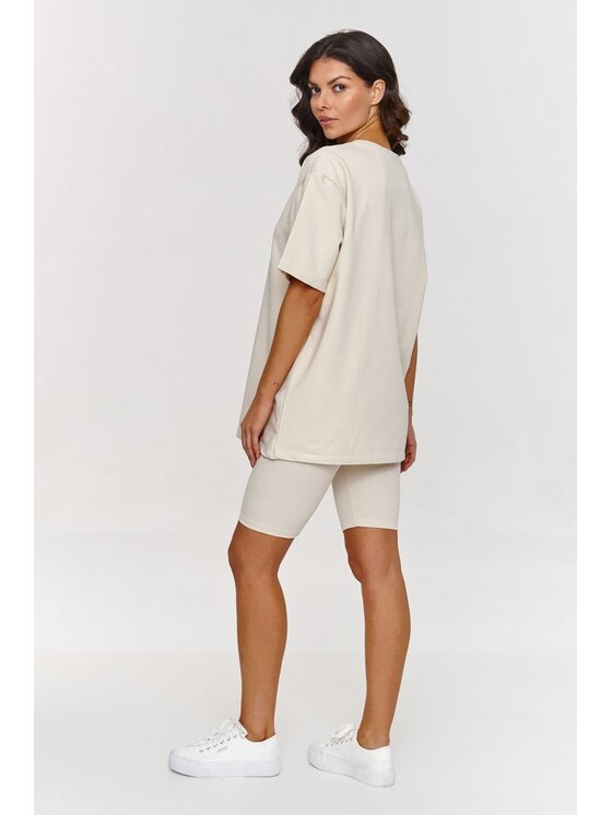 Makadamia Makadamia Komplet t-shirt i legginsy A7 Beżowy Loose Fit