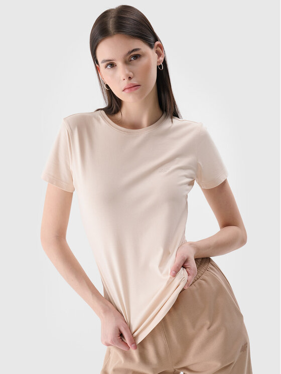 4F 4F T-Shirt NOS Beżowy Slim Fit