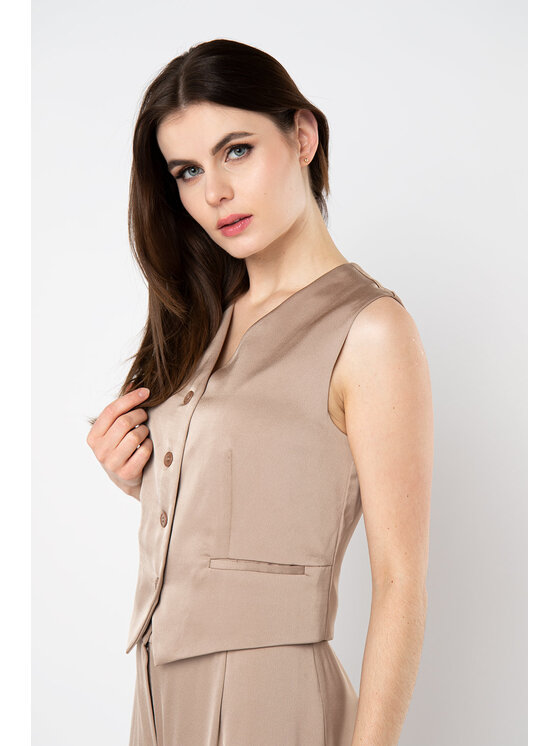 QUIOSQUE QUIOSQUE Marynarka FELICIA VEST BEIGE Beżowy Regular Fit