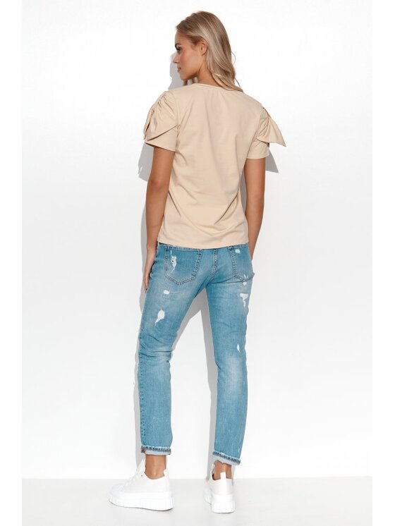 Makadamia Makadamia Bluzka M775 Beżowy Comfortable Fit