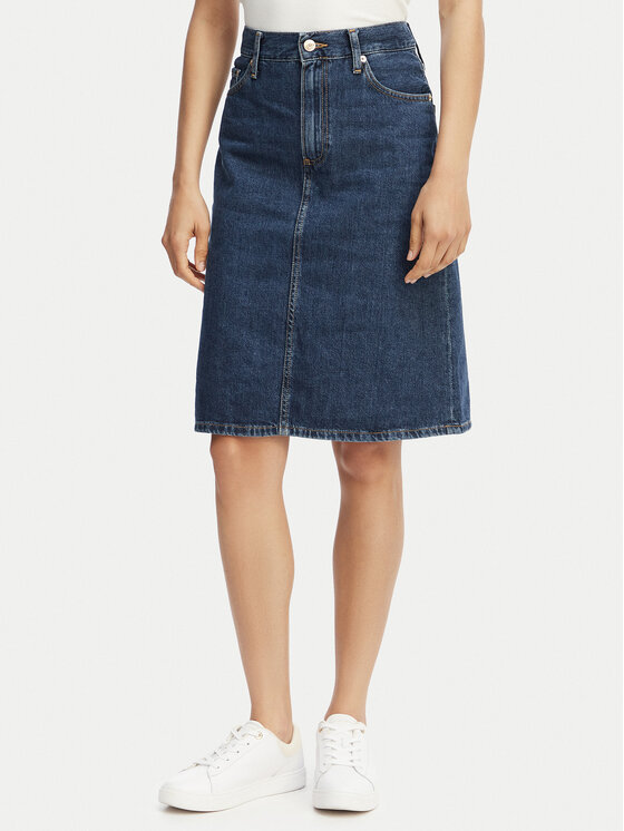 Tommy Hilfiger Tommy Hilfiger Džinsinis sijonas WW0WW45666 Tamsiai mėlyna Straight Fit