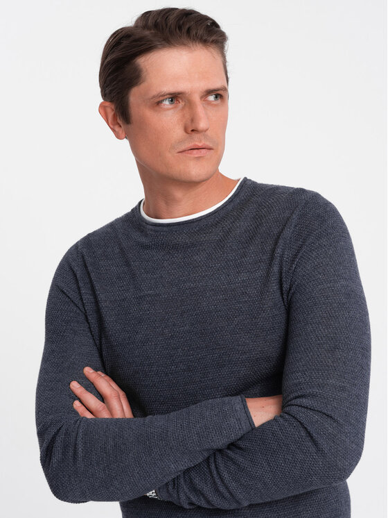 Ombre Ombre Sweter OM-SWSW-0103 Granatowy Classic Fit
