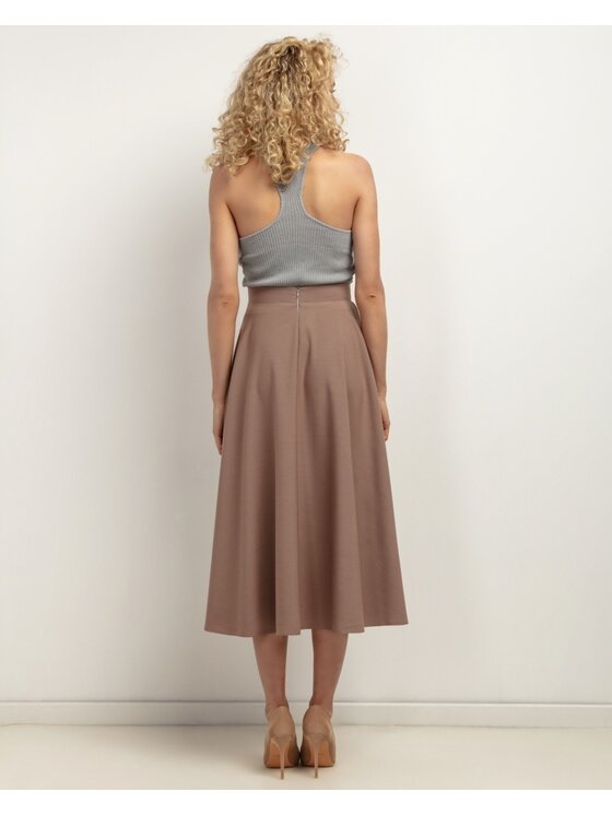 Tessita Tessita Spódnica midi SPÓDNICA_T440 _6_XXL Beżowy ciemny Flared Fit