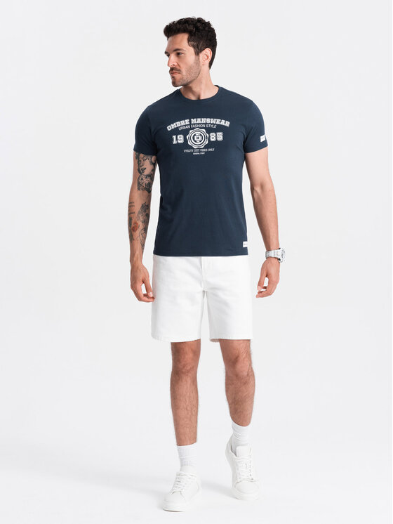 Ombre Ombre T-Shirt OM-TSPT-0137 Tmavomodrá Regular Fit