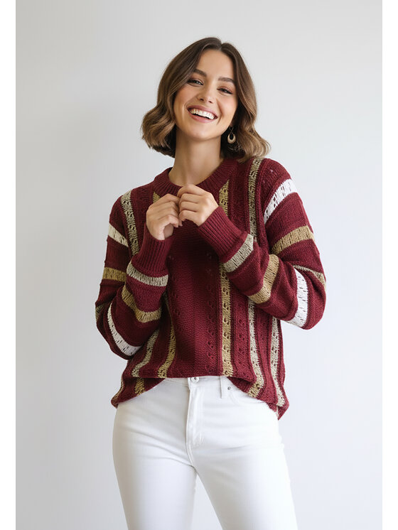 FIGL FIGL Svetr M1276 Bordó Regular Fit