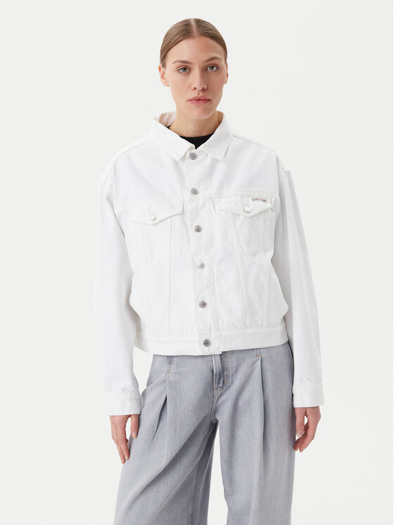 Calvin Klein Jeans Calvin Klein Jeans Džinsinė striukė J20J225181 Balta Boxy Fit