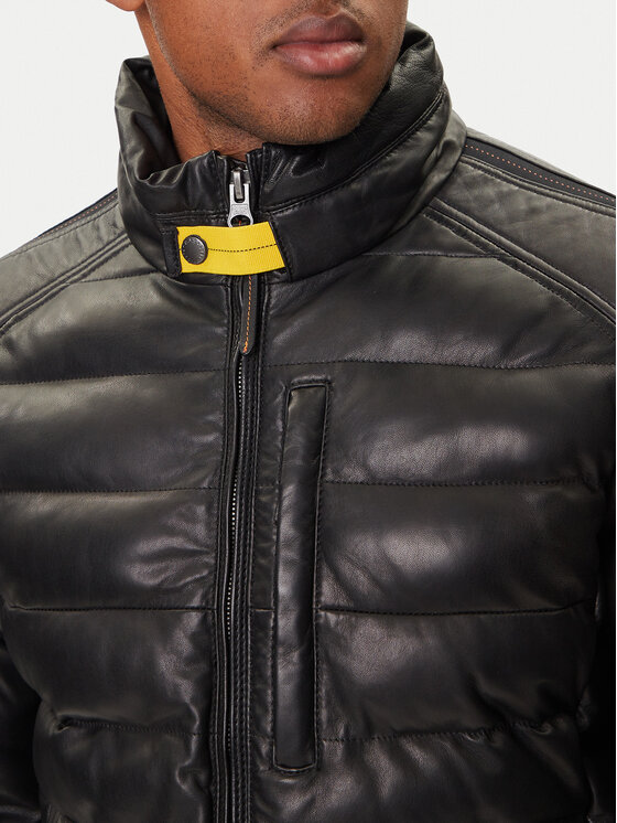 Parajumpers Parajumpers Ādas jaka Ernie 25WMPMJKLE02 Melns Slim Fit