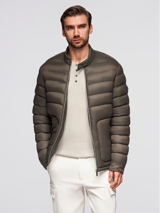 Ombre Ombre Kurtka przejściowa OM-JALP-0261 Zielony ciemny Regular Fit