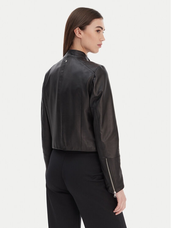 HUGO HUGO Usnjena jakna Lasari 50555743 Črna Regular Fit