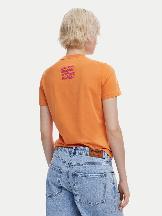 Desigual Desigual T-särk Botanical 25SWTK48 Oranž Slim Fit