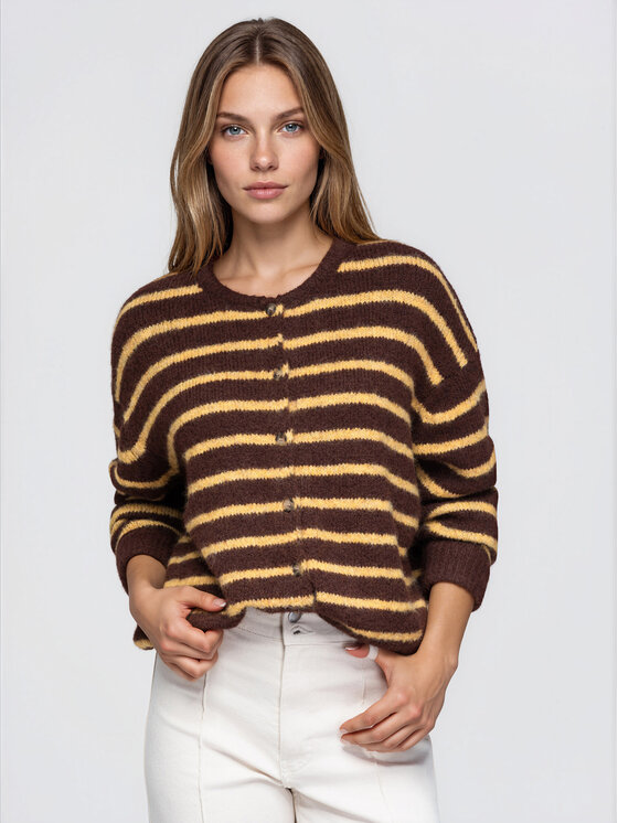Ombre Ombre Sweter OW-SW-E0052 Brązowy Relaxed Fit