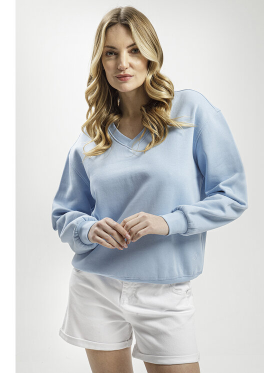 Cross Jeans Cross Jeans Bluza 65416-071 Błękitny V-Neck Fit