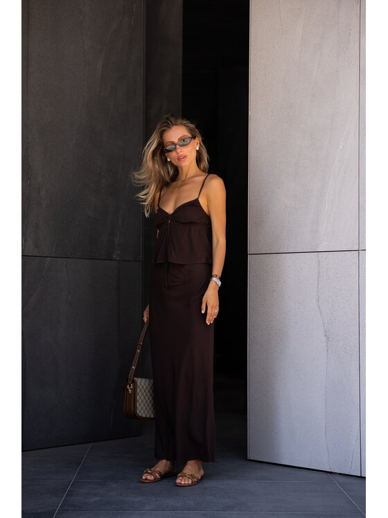 Hottie Hot Hottie Hot Sada top a sukně NUSA Hnědá Slim Fit