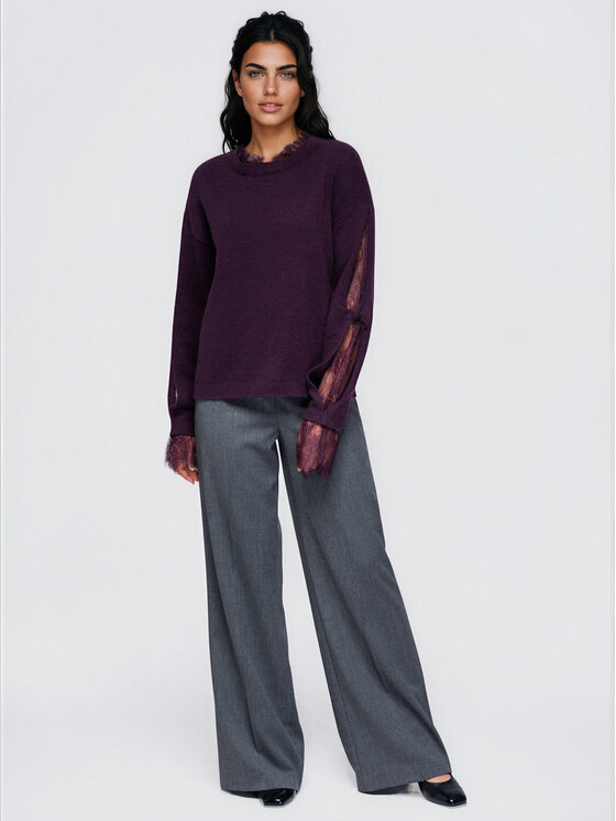 Ombre Ombre Svetr OW-SW-E0065 Bordó Relaxed Fit