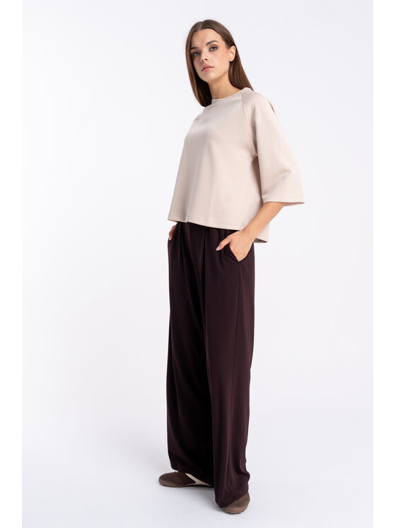 CLICK CLICK Παντελόνι υφασμάτινο 30-452 Καφέ Wide Fit