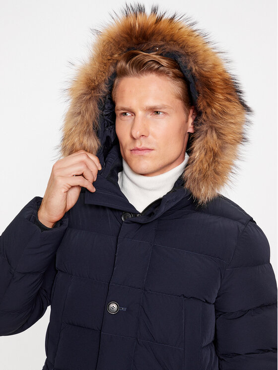 Doudoune bleu marine fourrure clearance
