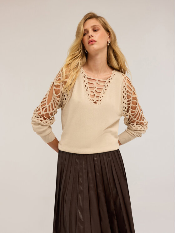 Motivi Motivi Cardigan M458W003558N011 Écru Regular Fit