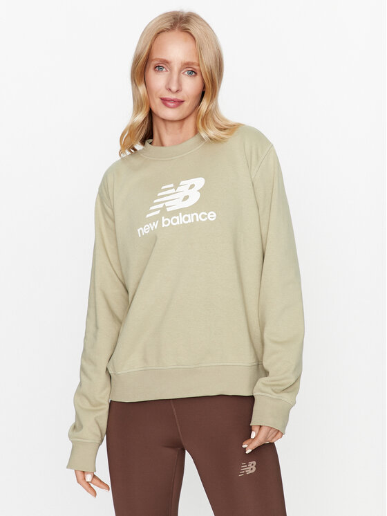 New Balance Majica Dugih Rukava Essentials Stacked Logo French Terry Crewneck WT31532 Zelena Regular Fit