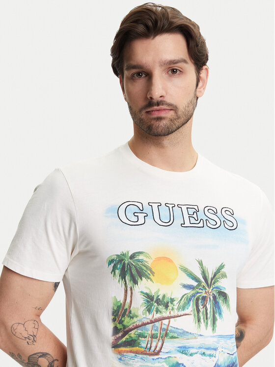 Guess Guess Tričko M5YI38 KBW41 Écru Regular Fit