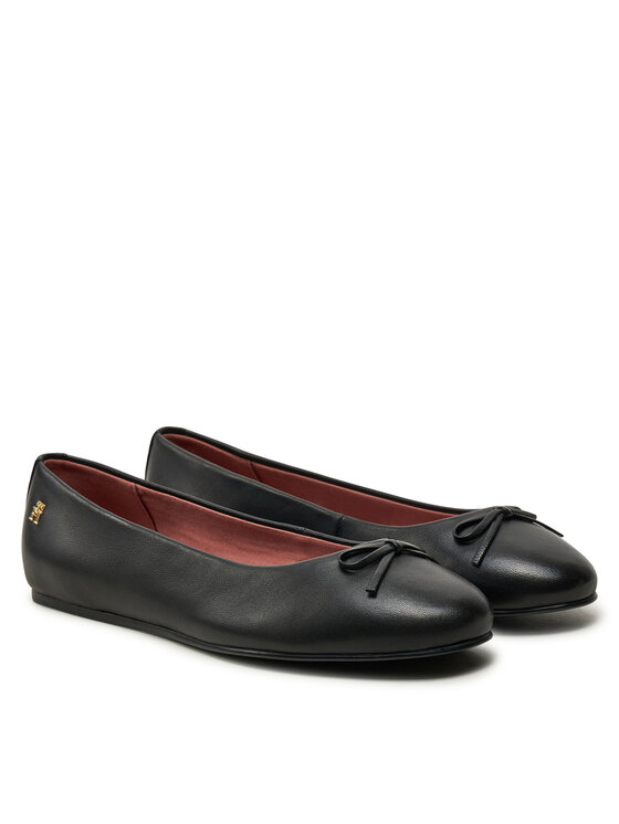Tommy Hilfiger Ballerinas Ballerina Leather Flat Bow FW0FW08359 Schwarz Modivo