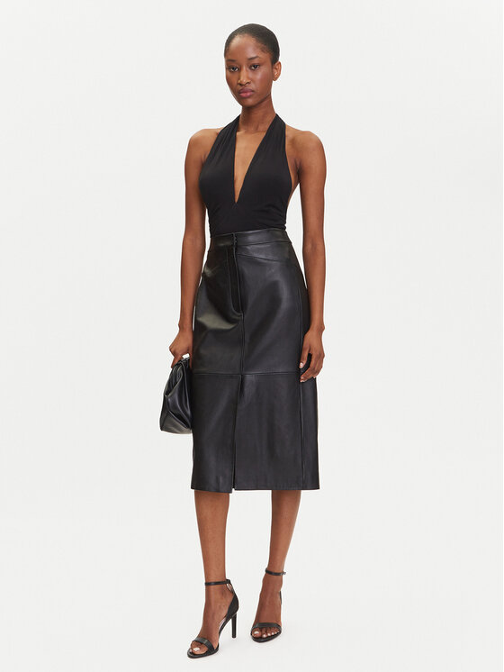 BOSS BOSS Fustă din piele Sekina 50543188 Negru Regular Fit