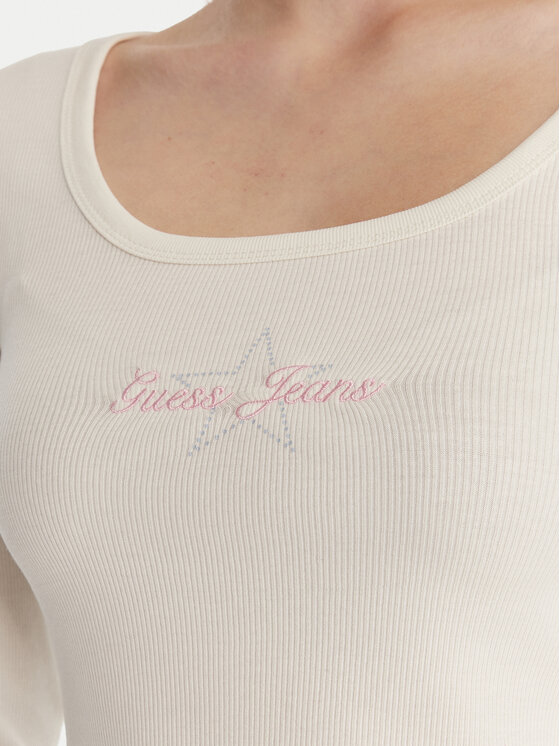 Guess Jeans Guess Jeans Bluse W6RP24 KA0H1 Écru Slim Fit
