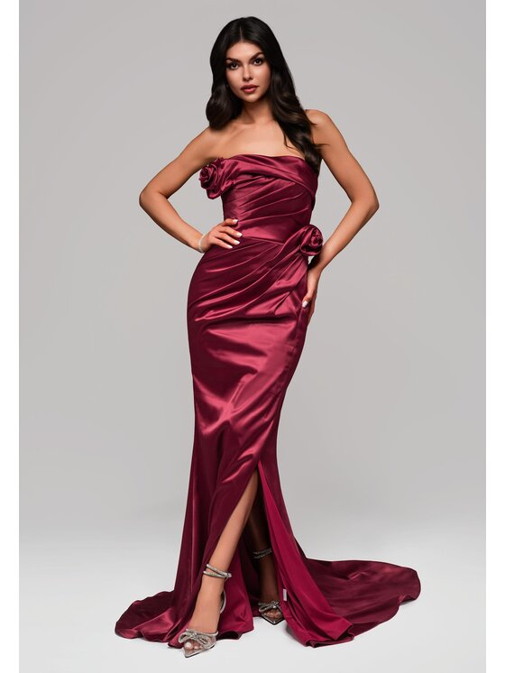 Ombre Ombre Sukienka wieczorowa LA-OM-DLR144 Bordowy Regular Fit