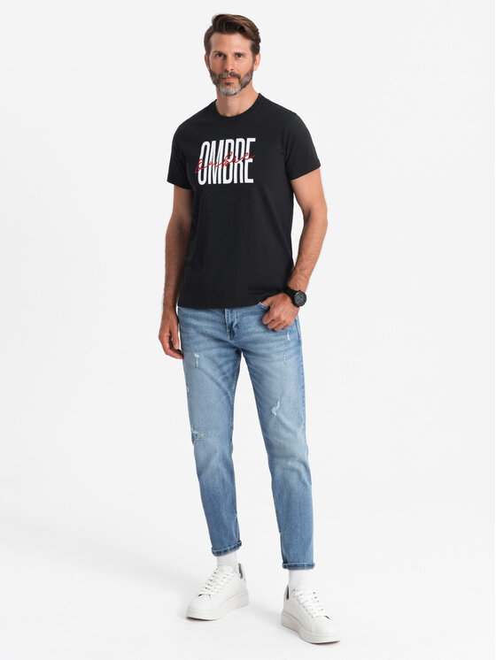 Ombre Ombre T-Shirt OM-TSPT-0210 Czarny Regular Fit