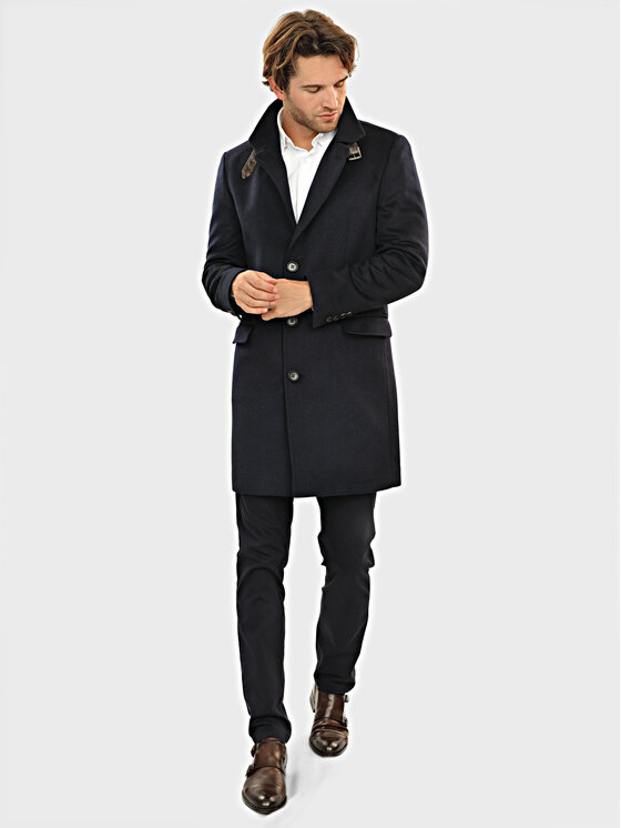 Evenemen Evenemen Płaszcz wełniany FLORESTI Granatowy Slim Fit