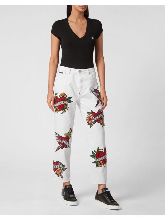 PHILIPP PLEIN PHILIPP PLEIN Jeansy 3071 Biały Mom Fit