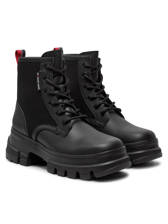 Tommy Jeans Tommy Jeans Schnürstiefeletten Tjw Chunky Lace Up Boot Mix Mat EN0EN02554 Schwarz